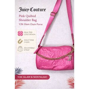 Juicy Couture Pink Quilted Shoulder Bag Y2K Glam Logo Chain Purse